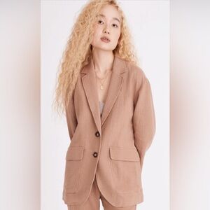 Madewell cotton linen Taupe Relaxed Notch-Lapel Blazer oversized